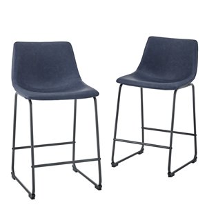 Walker Edison Faux Leather Counter Stool Set - 26-in - Navy Blue