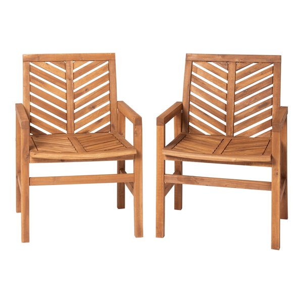 Walker Edison Patio Wood Chairs - Set of 2 - Brown