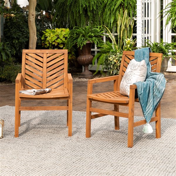 Walker Edison Patio Wood Chairs - Set of 2 - Brown