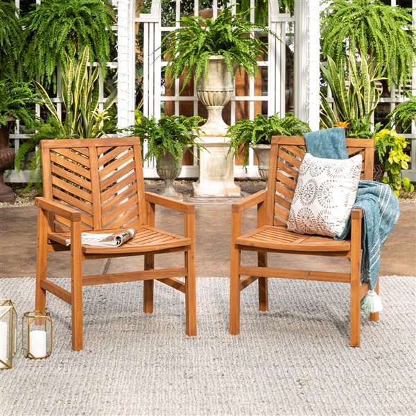 Walker Edison Patio Wood Chairs - Set of 2 - Brown