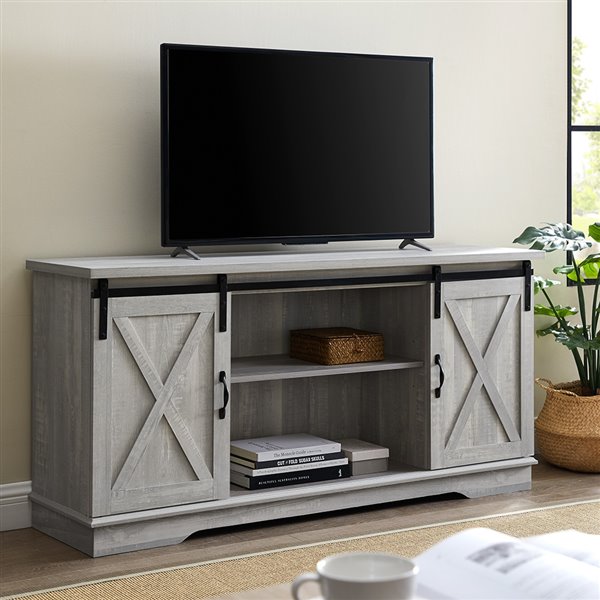 Walker Edison Modern Farmhouse Wood TV Stand -  58-in - Stone Grey