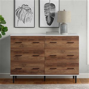 Walker Edison Wood 6-Drawer Dresser - 52-in - White/Rustic Oak