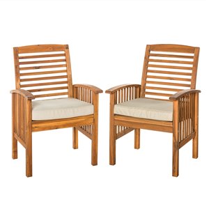 Walker Edison Acacia Patio Chairs with Cushions - Set of 2 - Brown