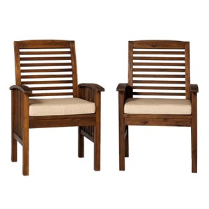 Walker Edison Acacia Patio Chairs with Cushions - Set of 2 - Brown