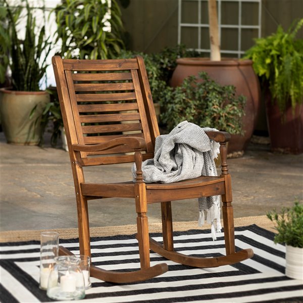 Walker Edison Acacia Wood Outdoor Rocking Chair - Dark Brown