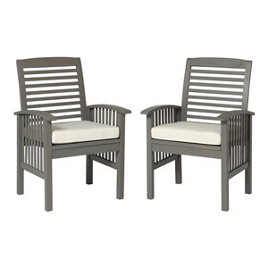 Walker Edison Acacia Wood Patio Chairs with Cushions - Set of 2 - Grey Wash
