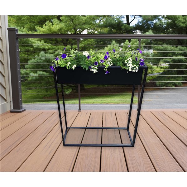 Grapevine 1-Pack 8.66-in x 27.56-in Black Metal Self Watering Planter