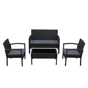 Ensemble de causeuses Ivan de Patioflare 3 coussins, noir et gris, 4 pcs