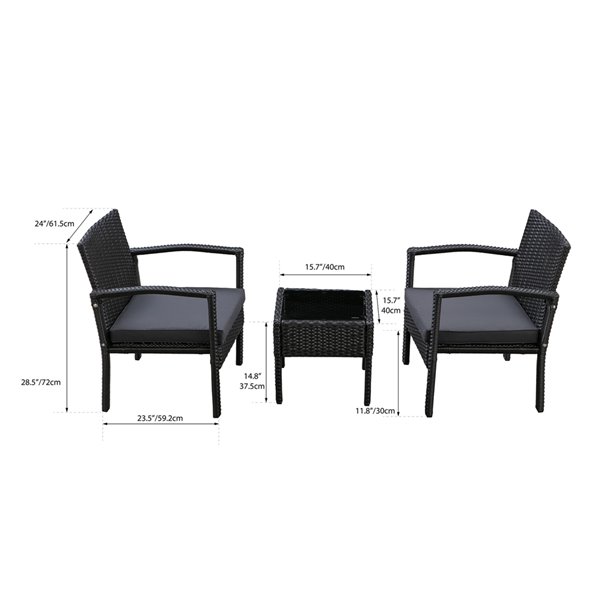 Patio Flare Melody 3-Piece Chat Set - 2 Cushions - Black