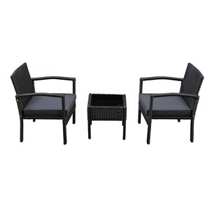 Patio Flare Melody 3-Piece Chat Set - 2 Cushions - Black