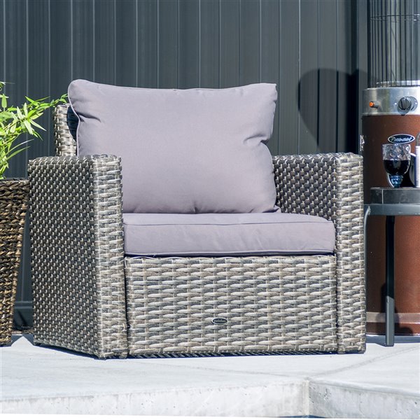 Patio Flare Whitney Chair - Gray Wicker & Dark Grey Fabric