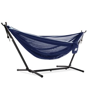 Vivere Double Hammock - Mesh - with Stand - Navy/Turquoise