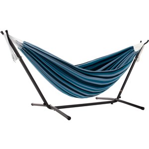 Vivere Double Hammock - Cotton - with Steel Stand and Carry Bag - Blue Lagoon