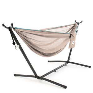 Vivere Double Mesh Hammock - Mesh - with Stand - Sand/Sky