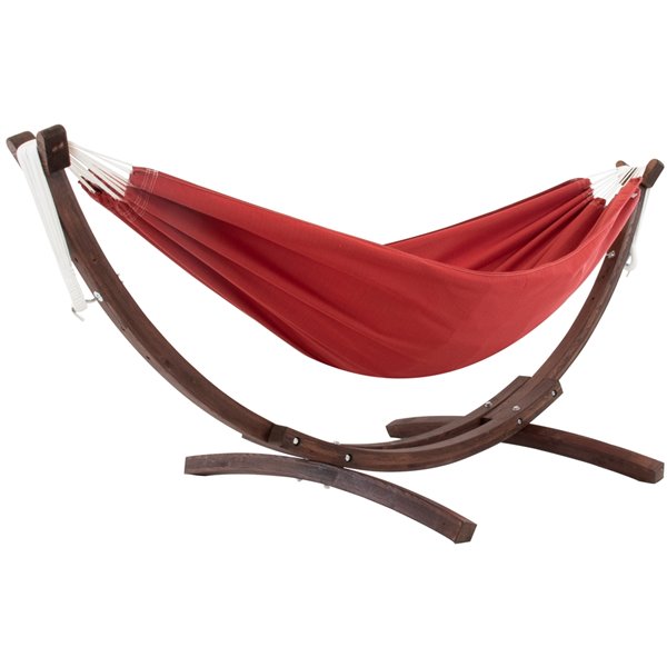 Vivere Double Sunbrella Hammock - with Solid Pine Arc Stand - Crimson