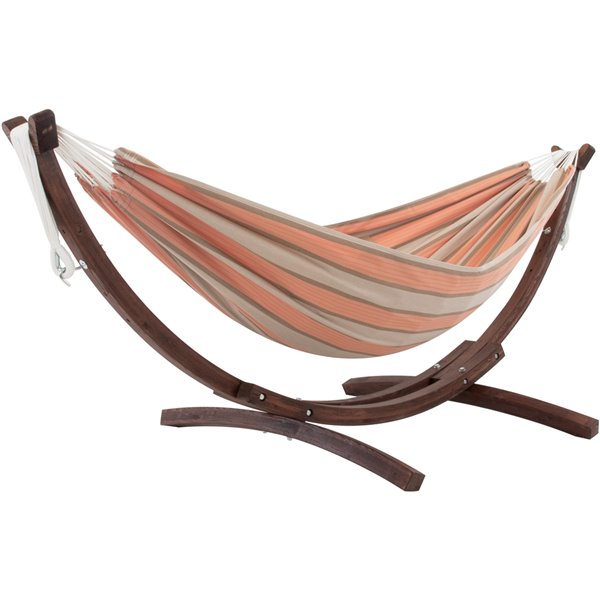 Vivere Double Sunbrella Hammock - with Solid Pine Arc Stand - Cameo