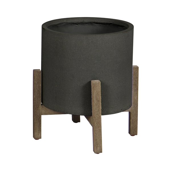 LH Imports Small Round Standing Pot - 10 x 10 x 11-in - Black