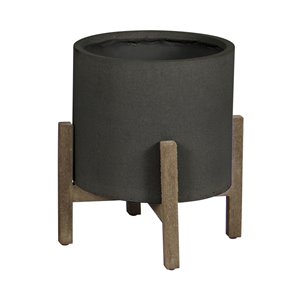 LH Imports Small Round Standing Pot - 10 x 10 x 11-in - Black