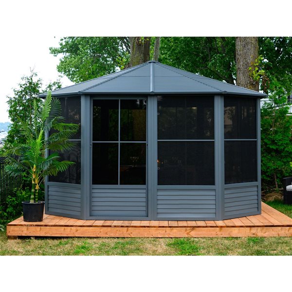 Solarium Florence de Gazebo Penguin avec toit en métal 12 pi x 12 pi, ardoise