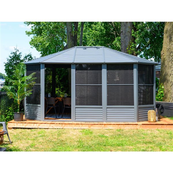 Solarium Florence de Gazebo Penguin avec toit en métal 12 pi x 15 pi, ardoise