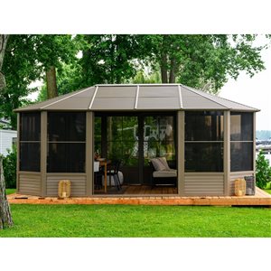 Solarium Florence de Gazebo Penguin avec toit en métal 12 pi x 18 pi, sable