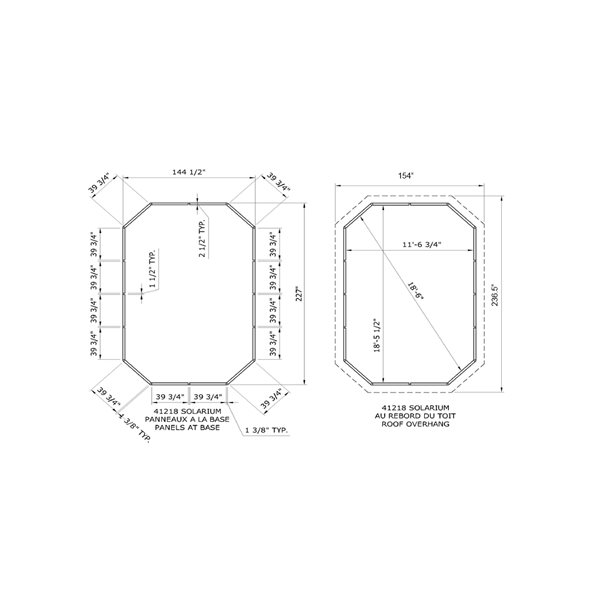 Solarium Florence de Gazebo Penguin avec toit en métal 12 pi x 18 pi, ardoise