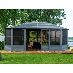 Solarium Florence de Gazebo Penguin avec toit en métal 12 pi x 18 pi, ardoise