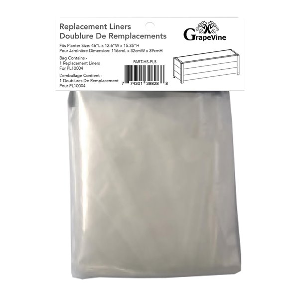 Grapevine Plastic Relacement Liner for PL10004 - Long Rectangle - 11.42-in x 55.04-in x 10.63-in - Clear