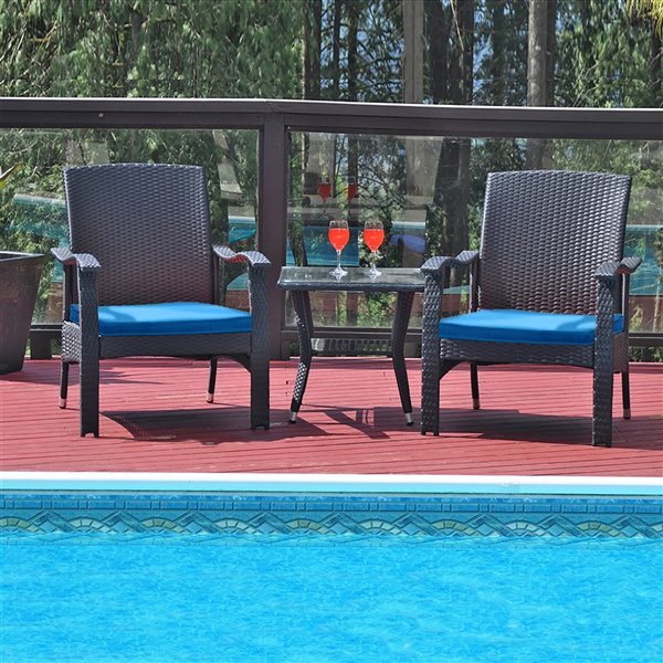Patioflare Whylie 3-Piece Wicker Chat Set - 2 Cushions - Blue
