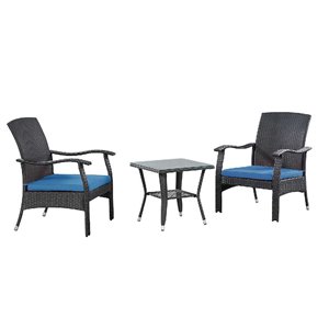 Patioflare Whylie 3-Piece Wicker Chat Set - 2 Cushions - Blue