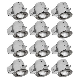 Nadair LED Swivel Round Recessed Lights - 12 Pack - 4-in - Brushed Nickel