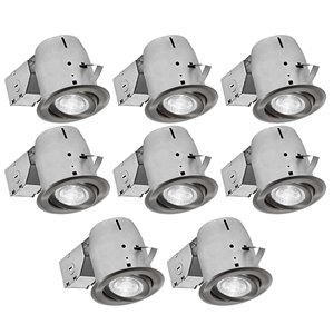 Nadair LED Swivel Round Recessed Lights - 8 Pack - 4-in - Brushed Nickel