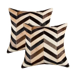 Oreillers carrés en peau de vache Torino Chevron de Natural de Lifestyle, 18 po x 18 po, tricolore, 2 mcx