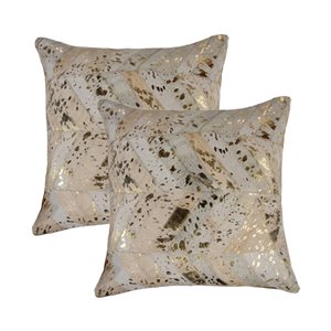 Natural by Lifestyle Torino Cowhide Chevron 2-Piece Natural and Gold 18-in x 18-in Square Indoor Decorative Pillow