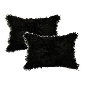 Natural by Lifestyle Mongolian Sheepskin 2-Piece Black 12-in x 20-in Rectangular Indoor Decorative Pillow