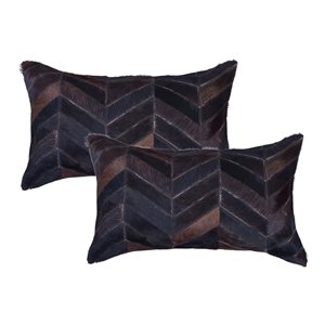 Oreillers rectangulaires en peau de vache Torino Chevron de Natural de Lifestyle, 12 po x 20 po, chocolat, 2 mcx