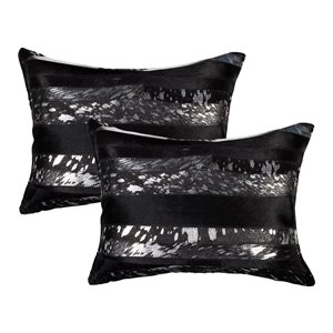 Oreillers rectangulaires en peau de vache Torino Madrid de Natural de Lifestyle, 12 po x 20 po, noir argent, 2 mcx