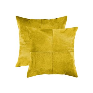 Oreillers carrés en peau de vache Torino Quattro de Natural de Lifestyle, 18 po x 18 po, jaune, 2 mcx