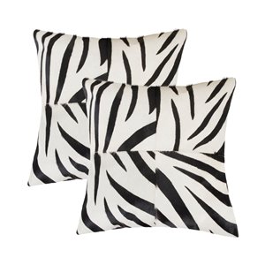 Oreillers carrés en peau de vache Torino Togo Quattro de Natural de Lifestyle, 18 po x 18 po, zébré noir sur blanc, 2 mcx