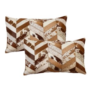 Oreillers rectangulaires en peau de vache Torino Chevron de Natural de Lifestyle, 12 po x 20 po, marron et naturel, 2 mcx