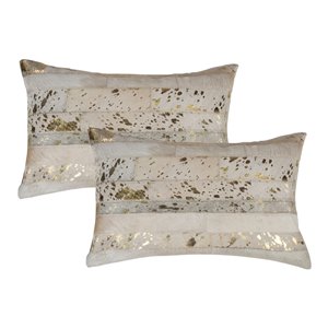 Natural by Lifestyle Torino Cowhide Madrid 2-Piece Natural and Gold 12-in x 20-in Rectangular Indoor Decorative Pillow
