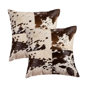 Natural by Lifestyle Torino Cowhide Quattro 2-Piece SandP Chocolate/White 18-in x 18-in Square Indoor Decorative Pillow