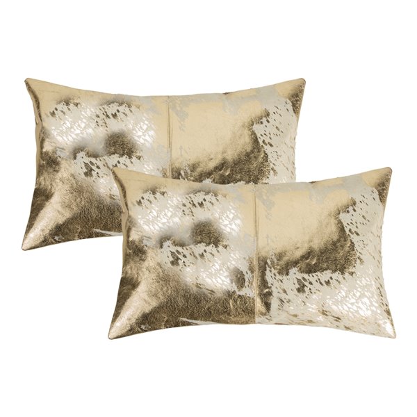 Natural by Lifestyle Torino Cowhide Scotland 2-Piece Natural and Gold 12-in x 20-in Rectangular Indoor Decorative Pillow