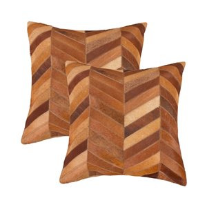 Natural by Lifestyle Torino Cowhide Chevron 2-Piece Tan 18-in x 18-in Square Indoor Decorative Pillow