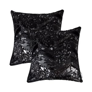 Oreillers carrés en peau de vache Torino Chevron de Natural de Lifestyle, 18 po x 18 po, noir argent, 2 mcx
