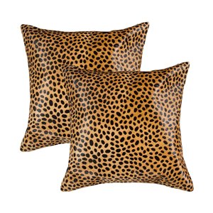 Oreillers carrés en peau de vache Torino Togo de Natural de Lifestyle, 18 po x 18 po, guépard, 2 mcx