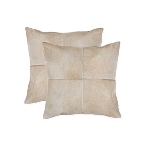 Natural by Lifestyle Torino Cowhide Quattro 2-Piece Natural 18-in x 18-in Square Indoor Decorative Pillow