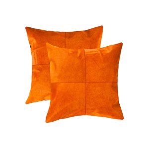 Oreillers carrés en peau de vache Torino Quattro de Natural de Lifestyle, 18 po x 18 po, orange, 2 mcx