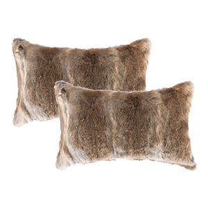 Natural by Lifestyle Rabbit Fur 2-Piece Hazelnut 12-in x 20-in Rectangular Indoor Decorative Pillow