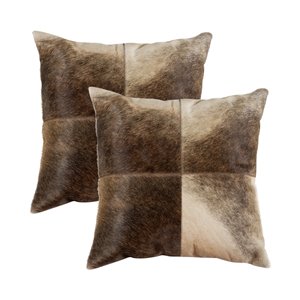 Oreillers carrés en peau de vache Torino Quattro de Natural de Lifestyle, 18 po x 18 po, bringe classique, 2 mcx